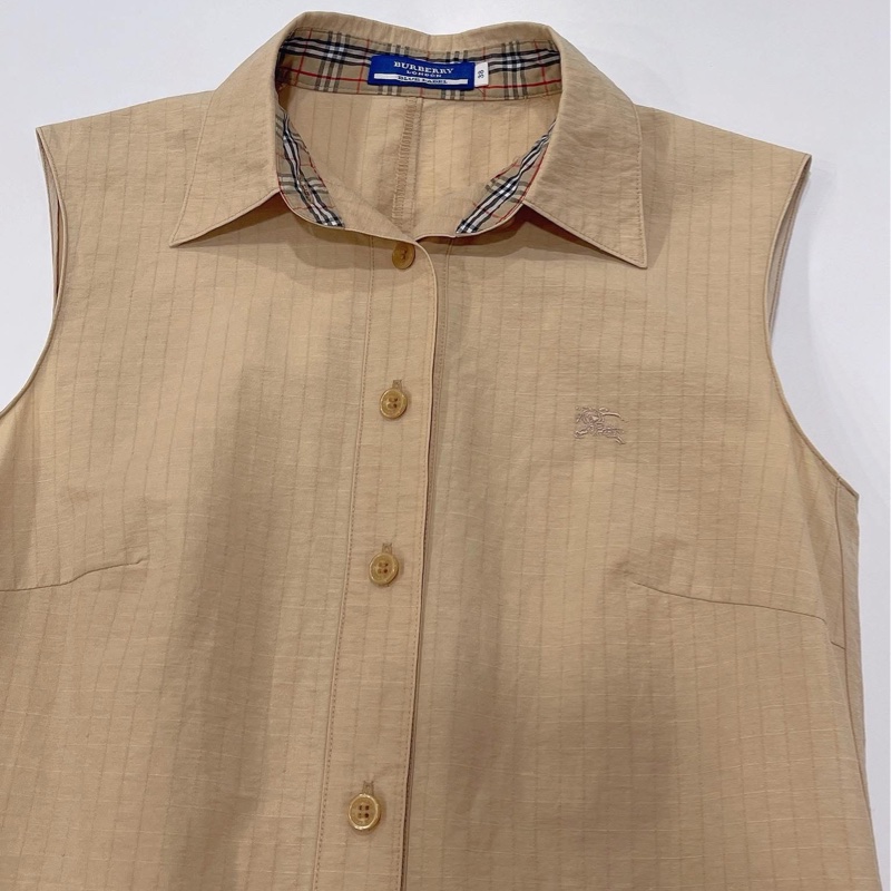 Burberry 藍標 粉橘直條紋襯衫戰馬洋裝-4