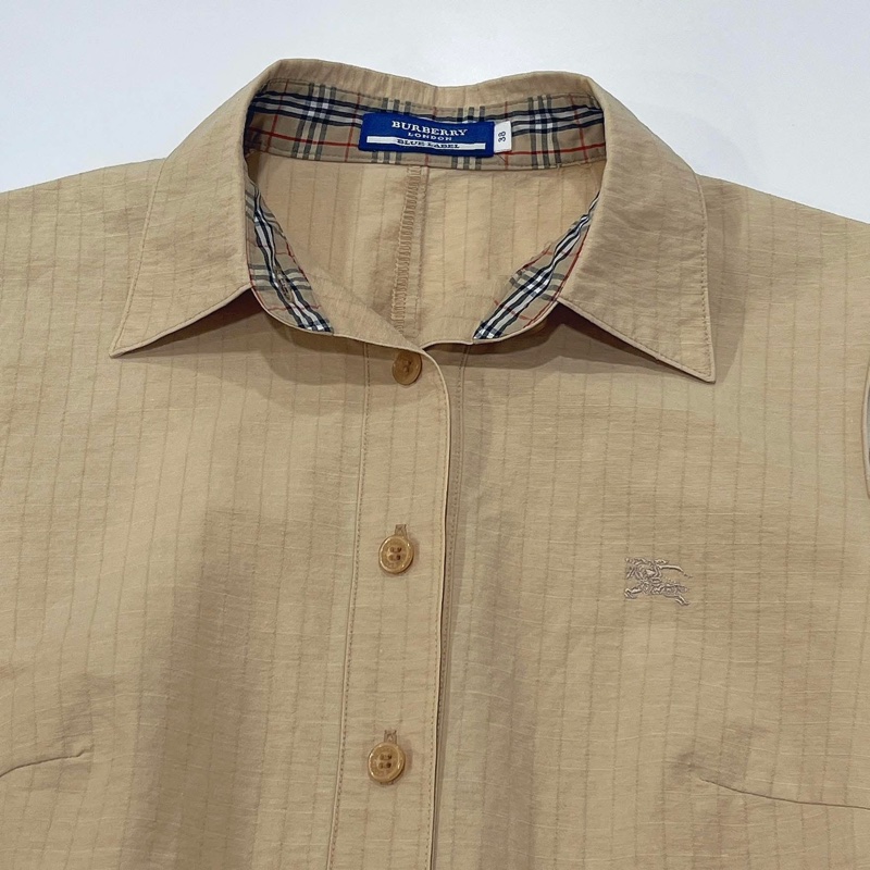 Burberry 藍標 粉橘直條紋襯衫戰馬洋裝-7