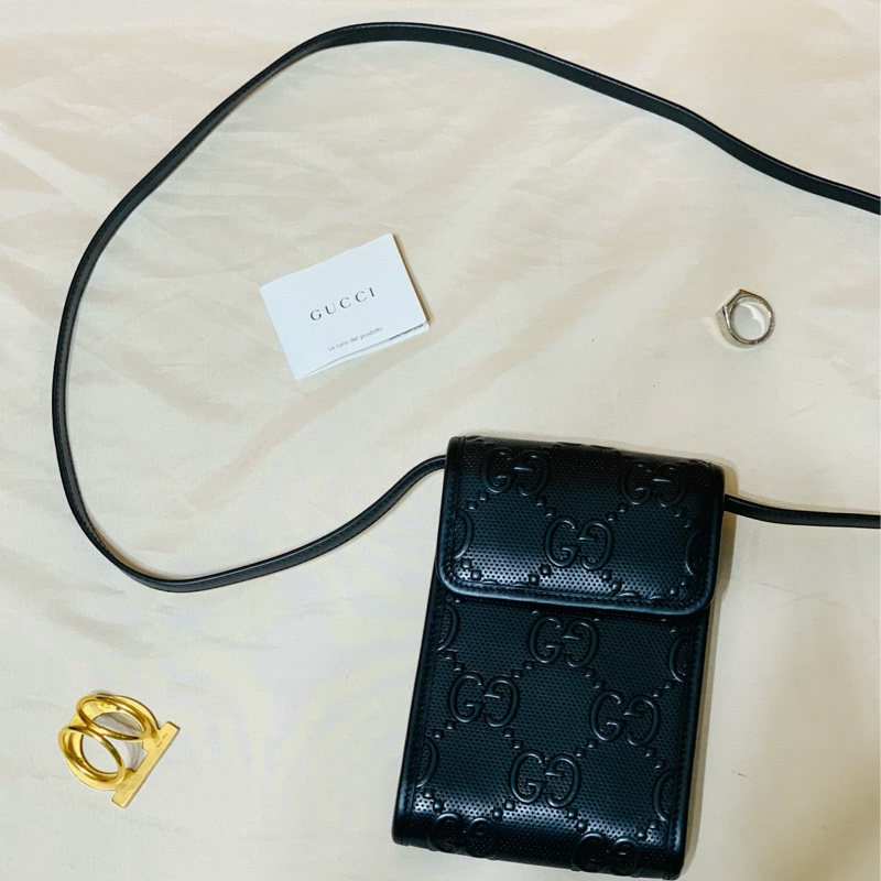 ✨近新閒置 Gucci 古馳 新款大老花牛皮壓紋手機包 肩背包 斜背包-2