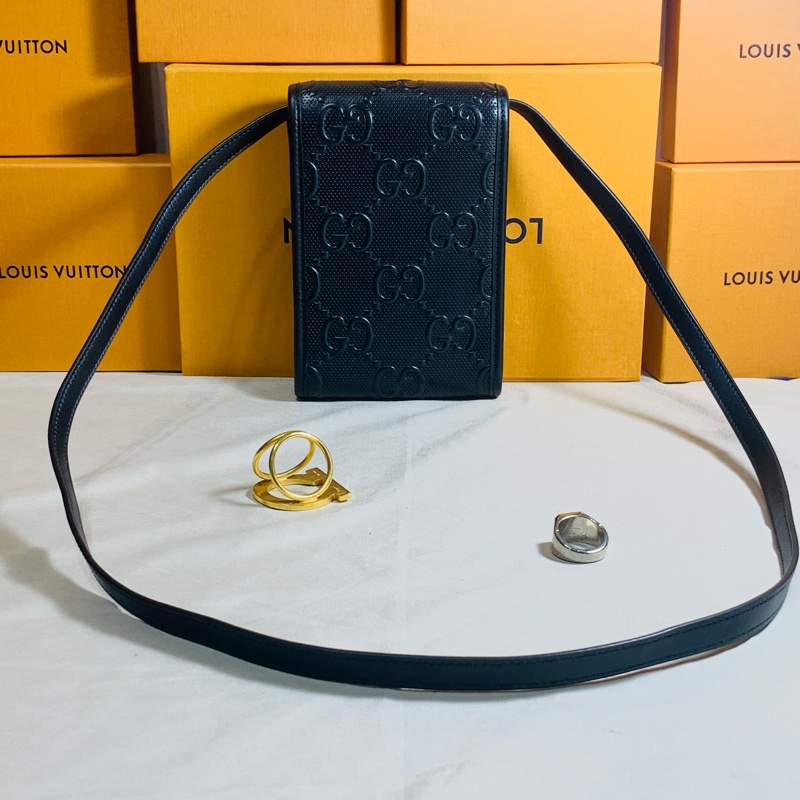 ✨近新閒置 Gucci 古馳 新款大老花牛皮壓紋手機包 肩背包 斜背包-3