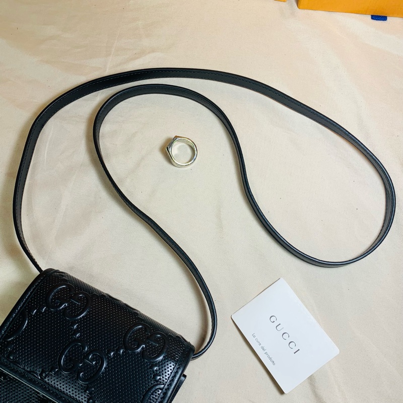 ✨近新閒置 Gucci 古馳 新款大老花牛皮壓紋手機包 肩背包 斜背包-5