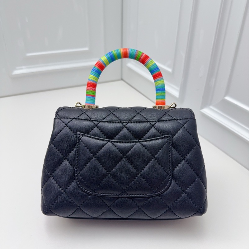 98新Chanel香奈兒Cocohandle mini 黑金彩虹手柄單肩手提包-2