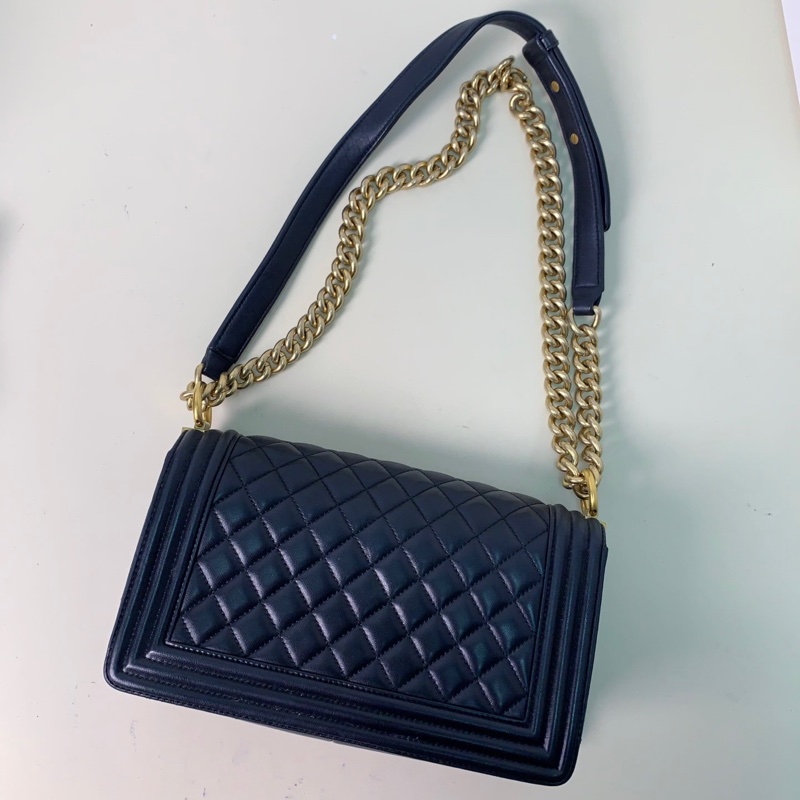 95新 香奈兒leboy黑金 22開羊皮-6