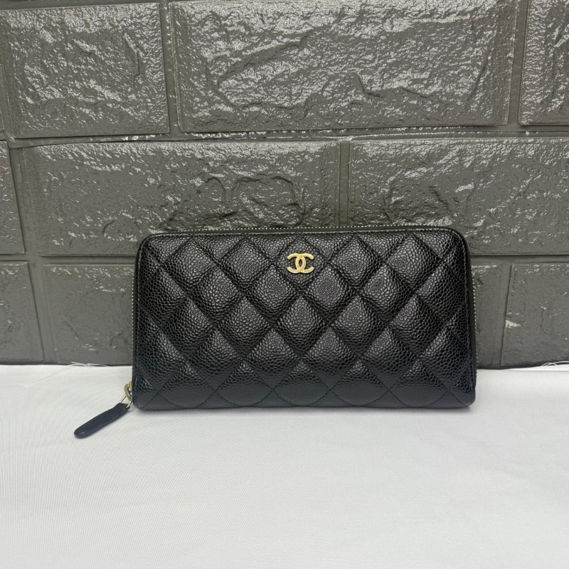 CHANEL 雙C荔枝金扣拉鍊長夾-0