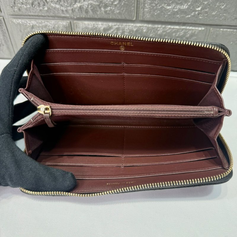 CHANEL 雙C荔枝金扣拉鍊長夾-3