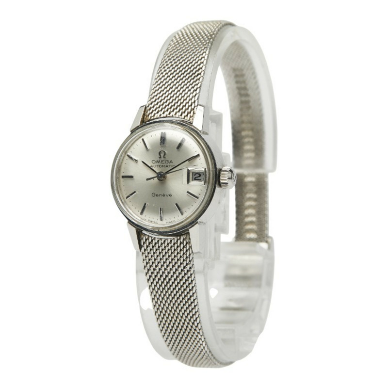 歐米茄日內瓦自動腕錶,銀色錶盤,不鏽鋼錶帶(非原廠),女士適用-1