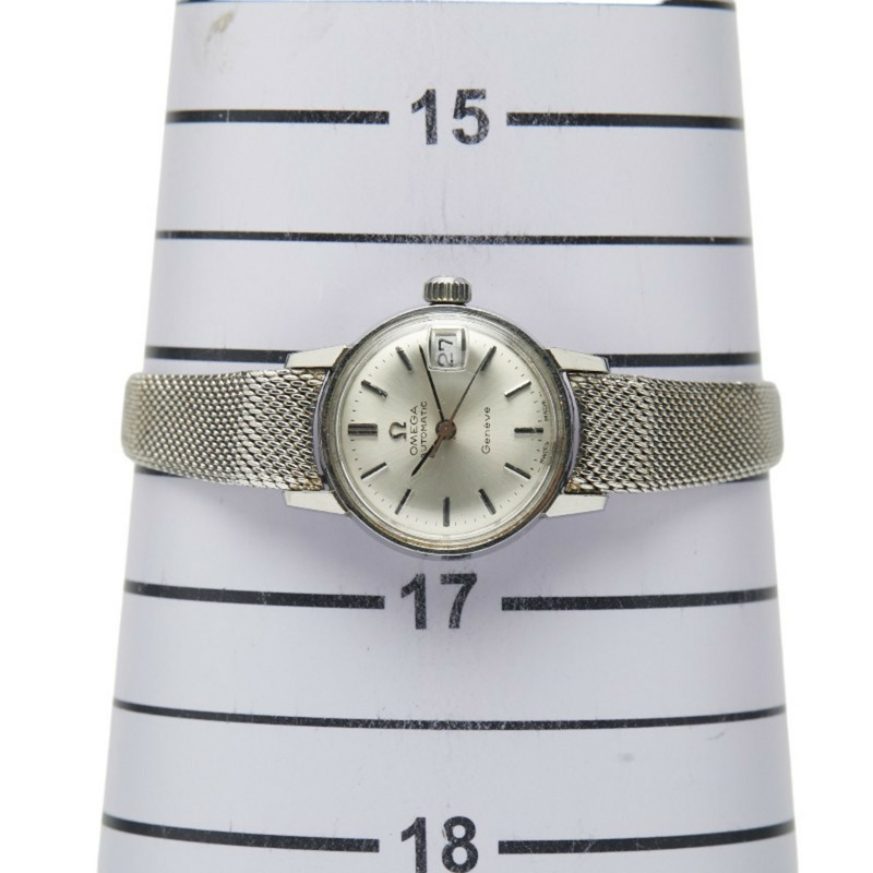 歐米茄日內瓦自動腕錶,銀色錶盤,不鏽鋼錶帶(非原廠),女士適用-6