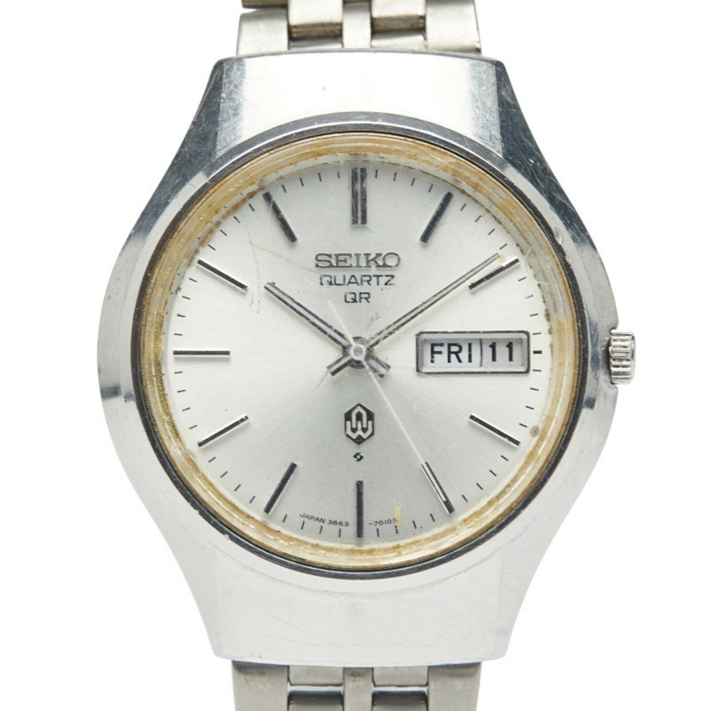 精工 3 指針星期日曆型手錶 3863-7010 石英銀色錶盤不鏽鋼女款-0