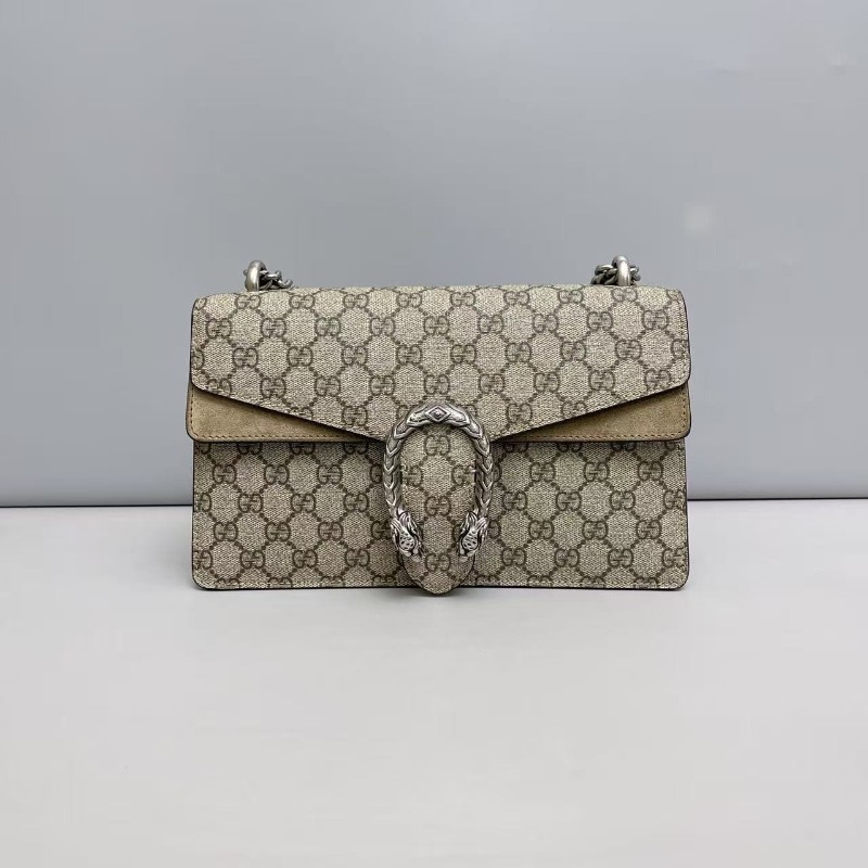 GUCCI 酒神中號。老花卡其色鏈條包 肩背包 斜背包-0