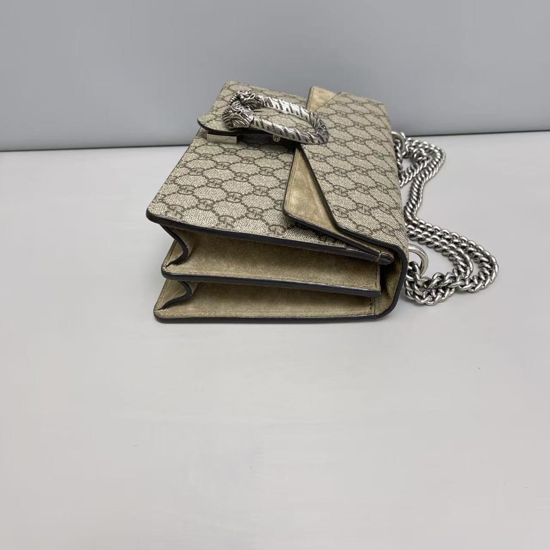 GUCCI 酒神中號。老花卡其色鏈條包 肩背包 斜背包-4