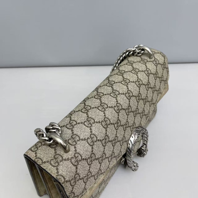 GUCCI 酒神中號。老花卡其色鏈條包 肩背包 斜背包-6