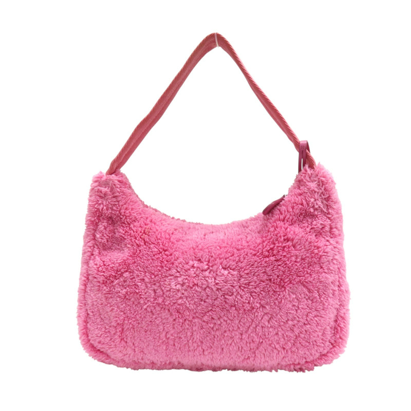 粉色毛巾布 Re-Edition HOBO 肩背包 銀扣 1NE515【PRADA 普拉達】 1NE515-1