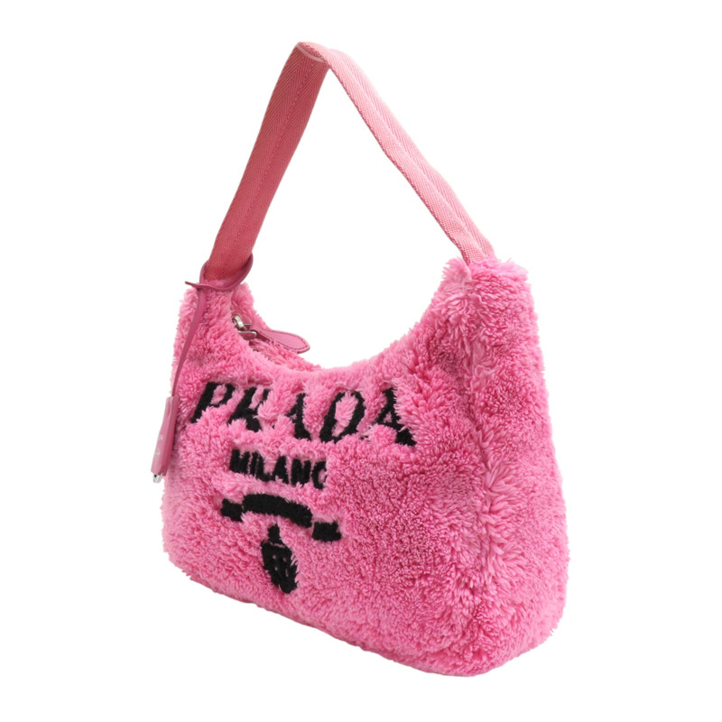 粉色毛巾布 Re-Edition HOBO 肩背包 銀扣 1NE515【PRADA 普拉達】 1NE515-2