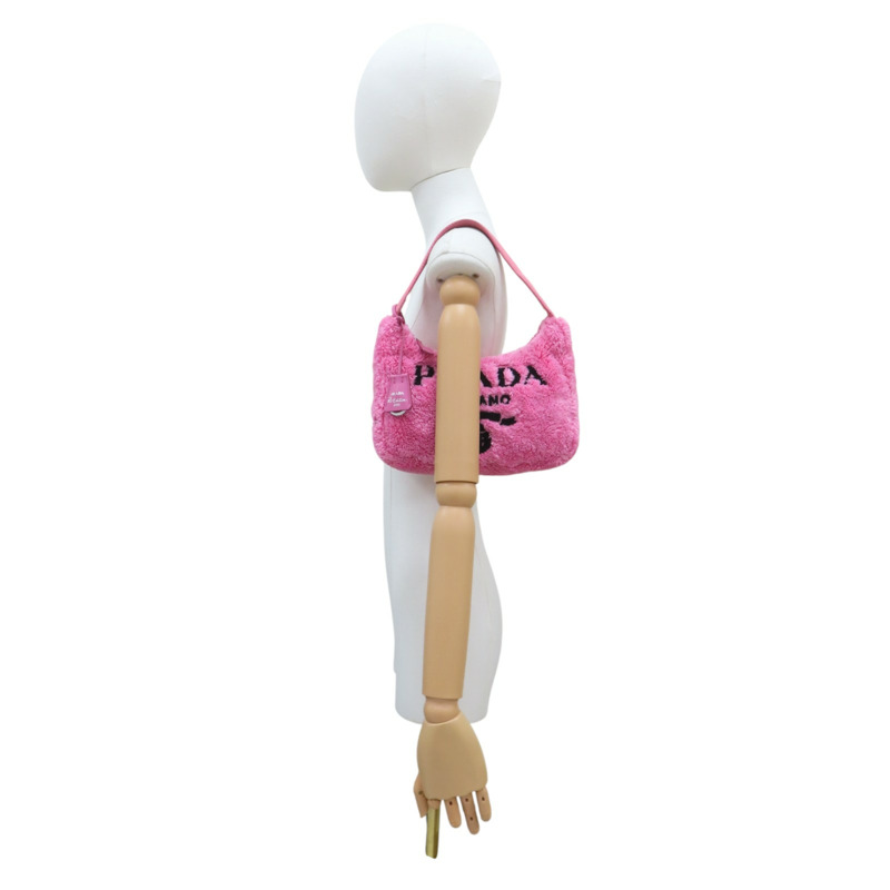 粉色毛巾布 Re-Edition HOBO 肩背包 銀扣 1NE515【PRADA 普拉達】 1NE515-9