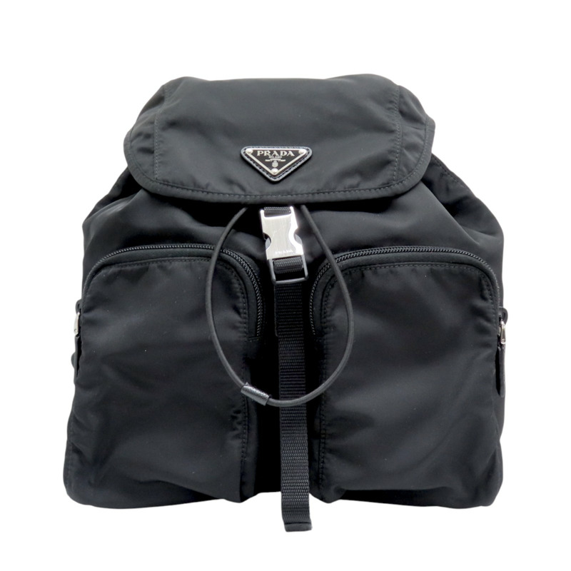 黑色尼龍 Re-Nylon 後背包 銀扣 1BZ070【PRADA 普拉達】 1BZ070-0