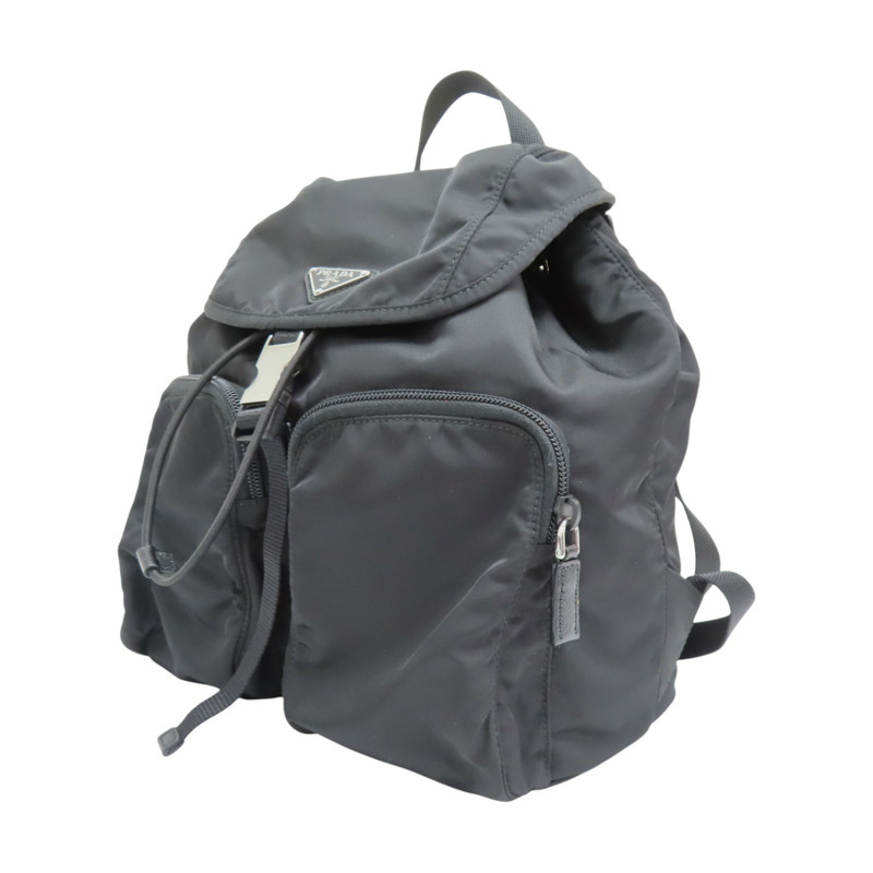 黑色尼龍 Re-Nylon 後背包 銀扣 1BZ070【PRADA 普拉達】 1BZ070-2