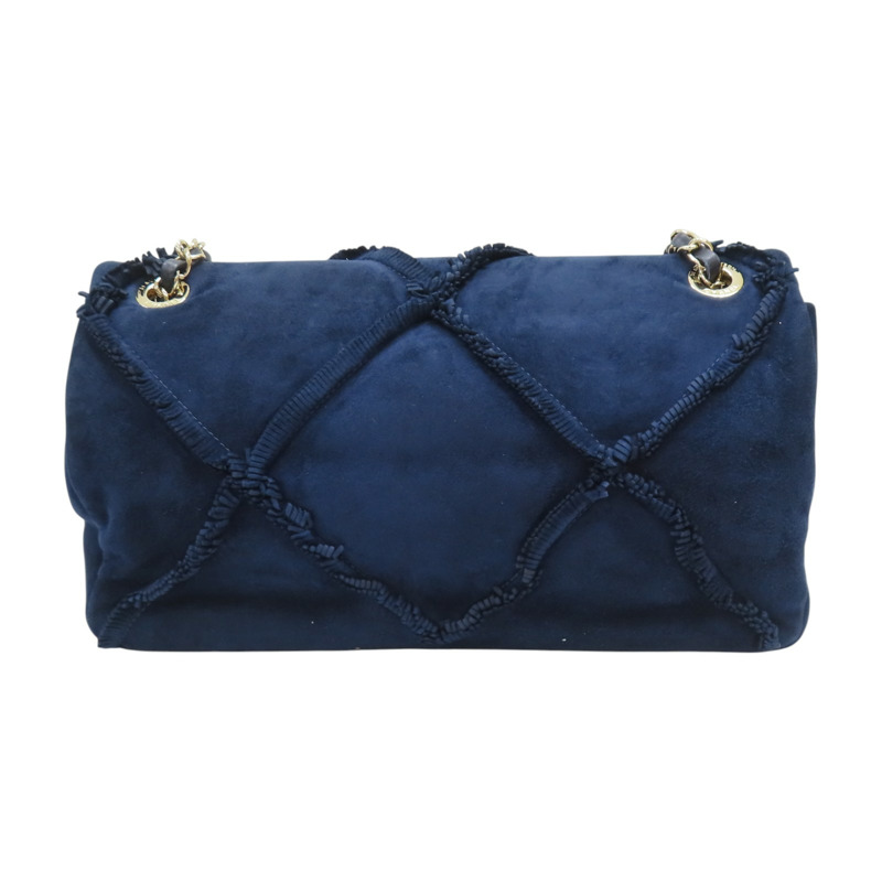 藍色 麂皮 鍊帶 肩背包 無卡【CHANEL 香奈兒】-1