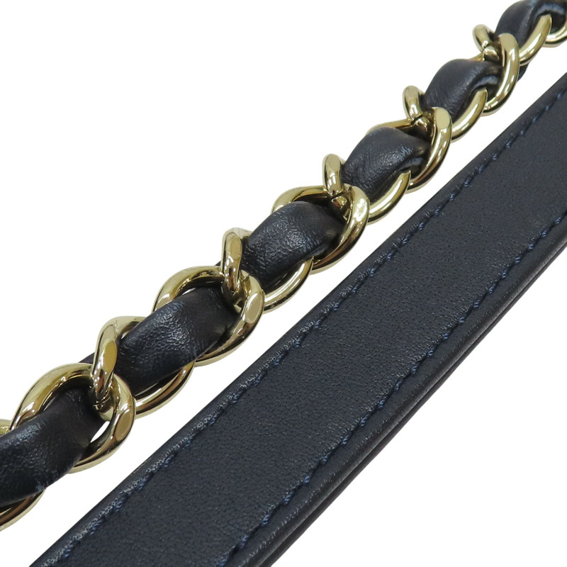 藍色 麂皮 鍊帶 肩背包 無卡【CHANEL 香奈兒】-13