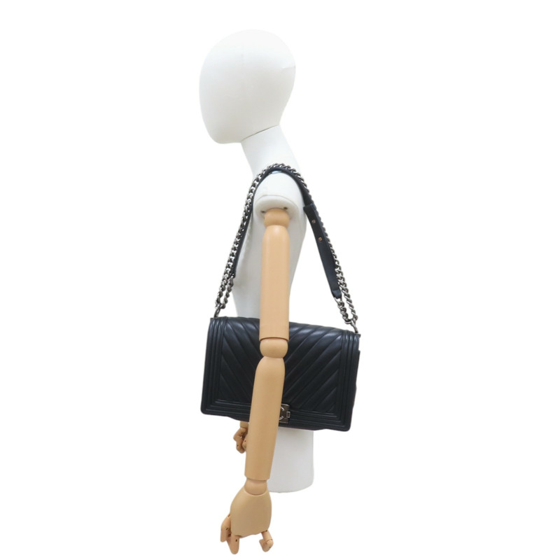 黑色 山型紋 牛皮 Boy28 肩背包 (無卡)【CHANEL 香奈兒】 A92193-13