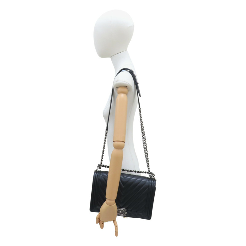 黑色 山型紋 牛皮 Boy28 肩背包 (無卡)【CHANEL 香奈兒】 A92193-14