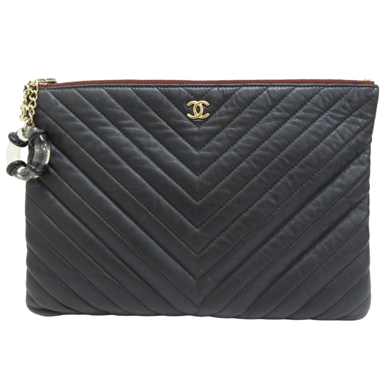 黑色 山羊皮 山型紋 手拿包【CHANEL 香奈兒】-0