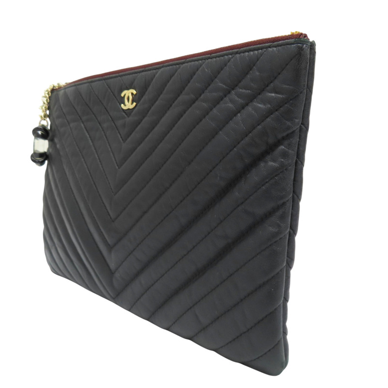 黑色 山羊皮 山型紋 手拿包【CHANEL 香奈兒】-2