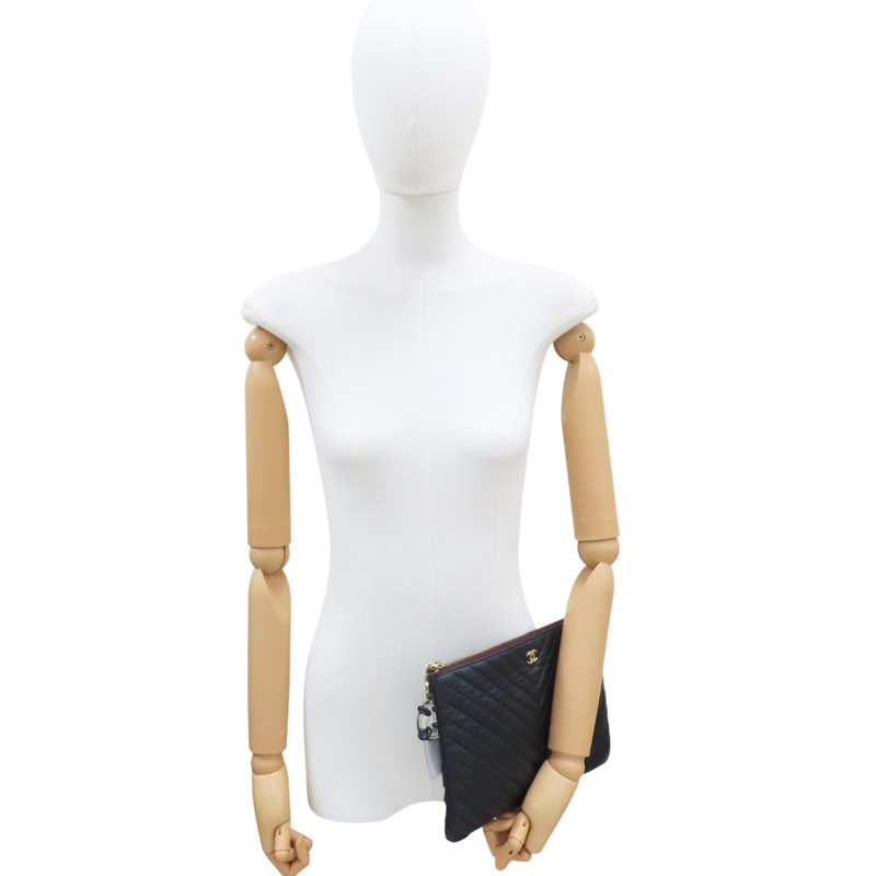 黑色 山羊皮 山型紋 手拿包【CHANEL 香奈兒】-10