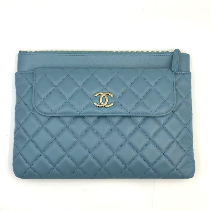 Chanel 二合一 子母袋 藍色金扣 經典菱格紋設計 手拿包 (clutch+長銀包,超便宜之選)-1