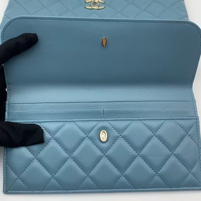 Chanel 二合一 子母袋 藍色金扣 經典菱格紋設計 手拿包 (clutch+長銀包,超便宜之選)-3