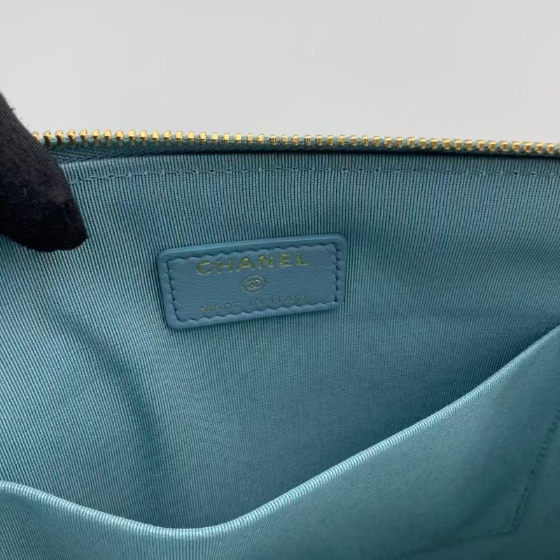 Chanel 二合一 子母袋 藍色金扣 經典菱格紋設計 手拿包 (clutch+長銀包,超便宜之選)-6