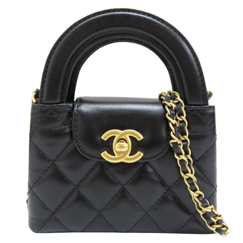 黑色 牛皮 Kelly nano 鍊帶 肩背包【CHANEL 香奈兒】 AP3435-0