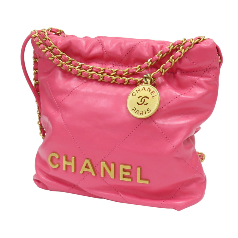 粉色 菱格紋 牛皮 22 MINI 肩背包 無卡 AS3980【CHANEL 香奈兒】 AS3980-2