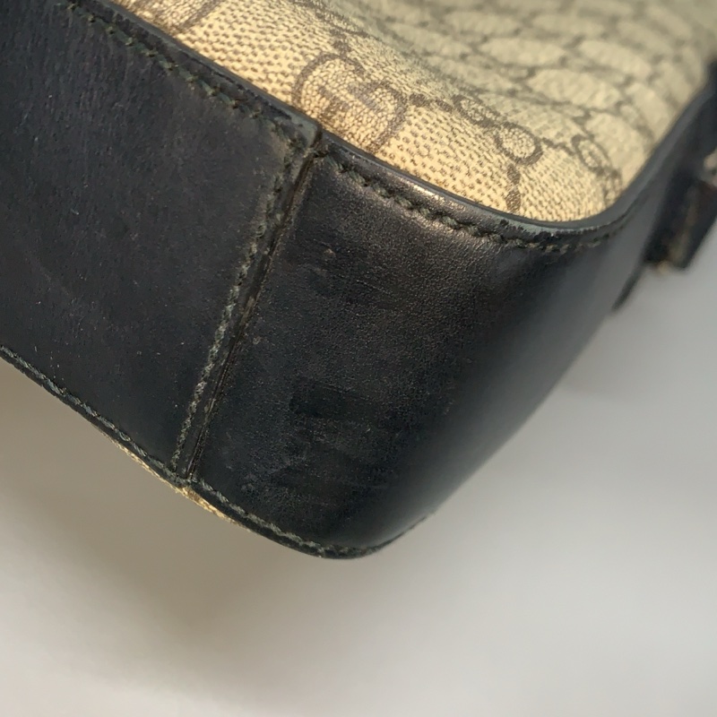 GUCCI古馳 老花Logo紅綠條紋織帶 帆布拼皮 電腦公事包 肩背斜背手提包 男款 烏木色/黑色-9