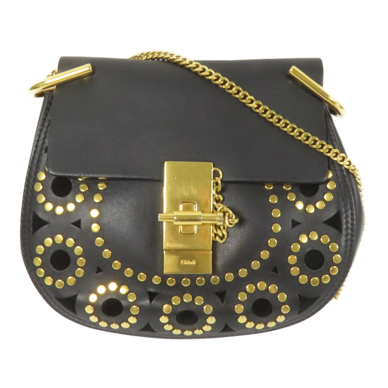 Chloe 牛皮皮革Drew金扣鏈帶肩背袋-0