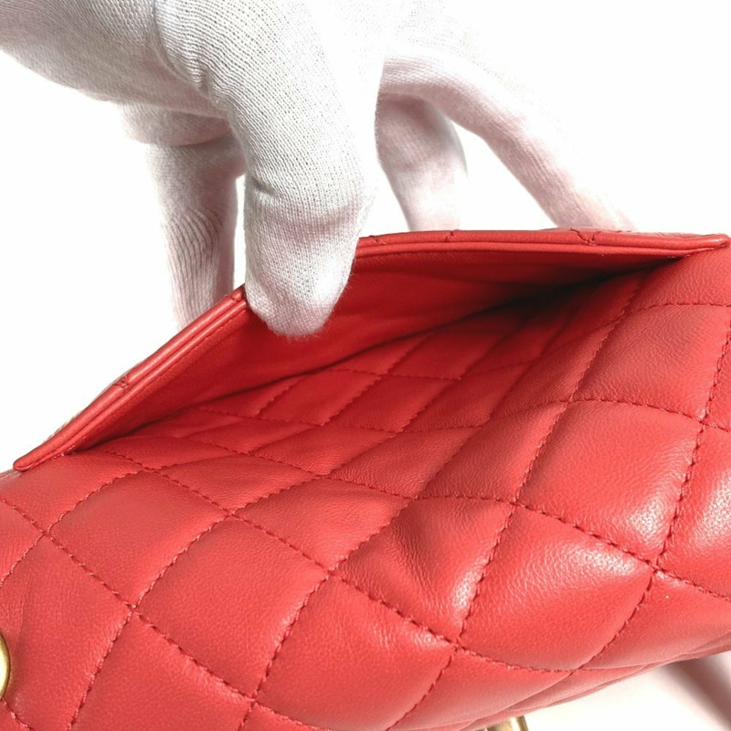 CHANEL AS2380 CC Coco Mark Matelasse 寶石裝飾雙鏈包,帶翻蓋肩帶,小羊皮,紅色-15