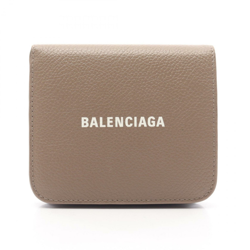 BALENCIAGA CASH LOGO 雙折錢包 594216 皮革 米色 二手 女士-0