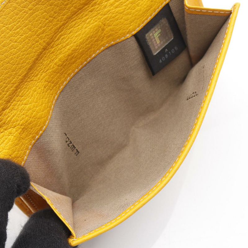 FENDI Zucchino 雙折皮夾 帆布 皮革 米黃色 二手 女士-4