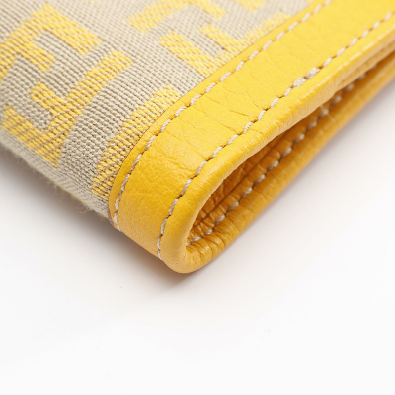 FENDI Zucchino 雙折皮夾 帆布 皮革 米黃色 二手 女士-8