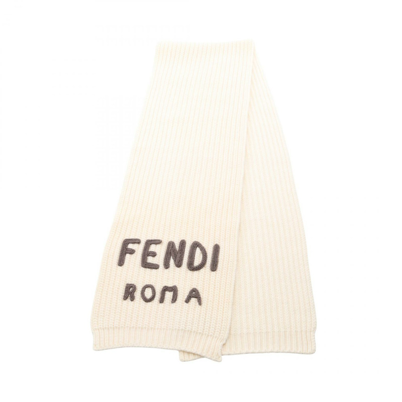 FENDI Logo Fendi Roma 圍巾 羊毛 米色 186公分 二手 女士-0