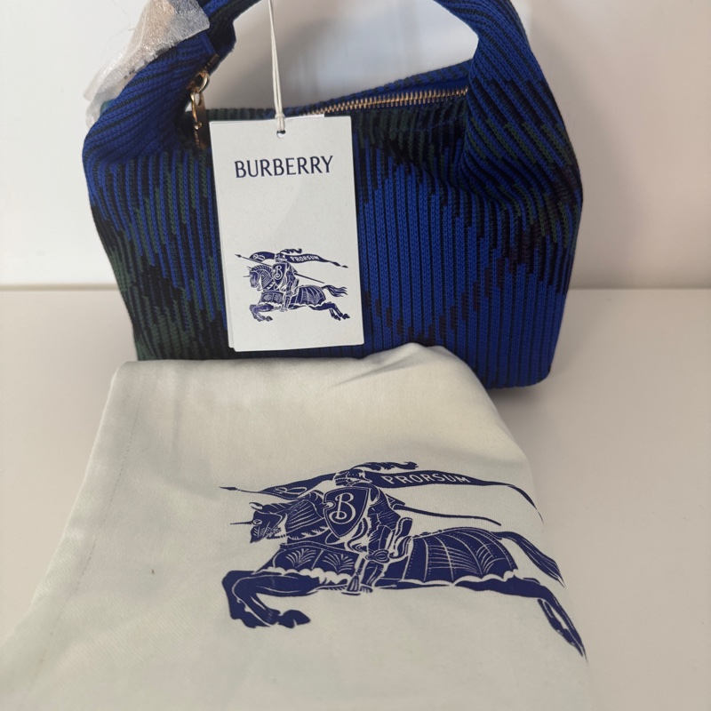 Burberry拉鍊開合格紋手提包 Peg Mini飯盒包 迷你 女款 騎士藍-4