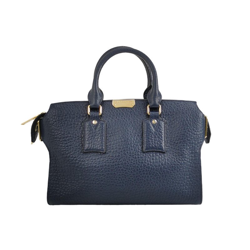 Burberry 牛皮純色銘牌標誌拉鍊手提包-0