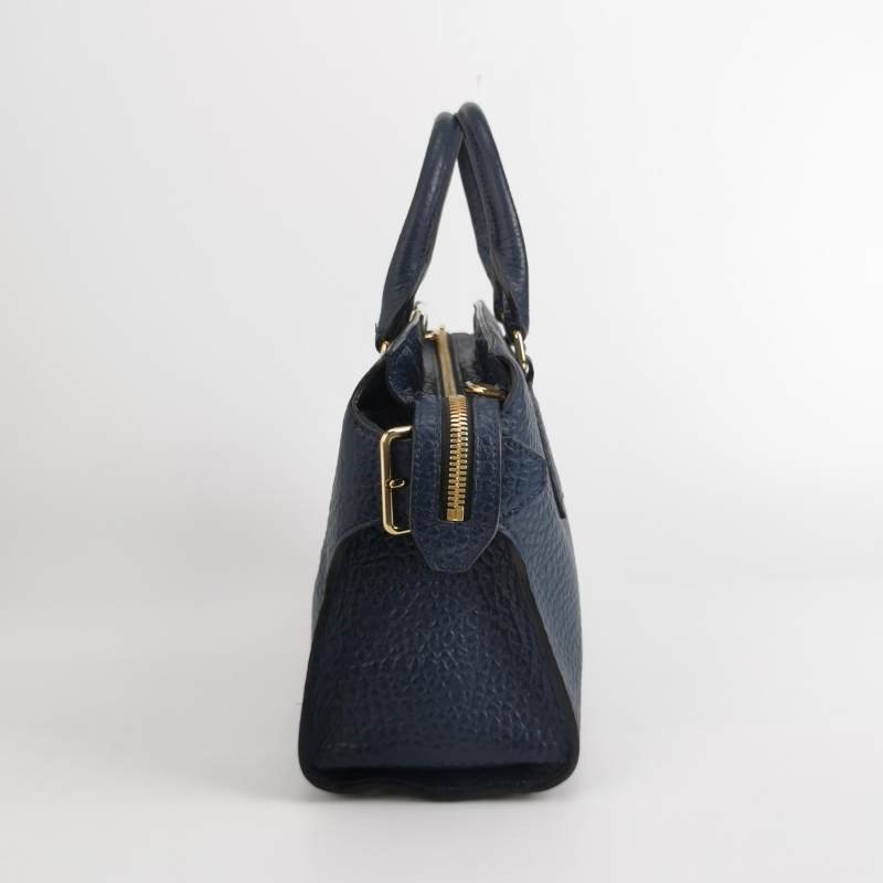 Burberry 牛皮純色銘牌標誌拉鍊手提包-2