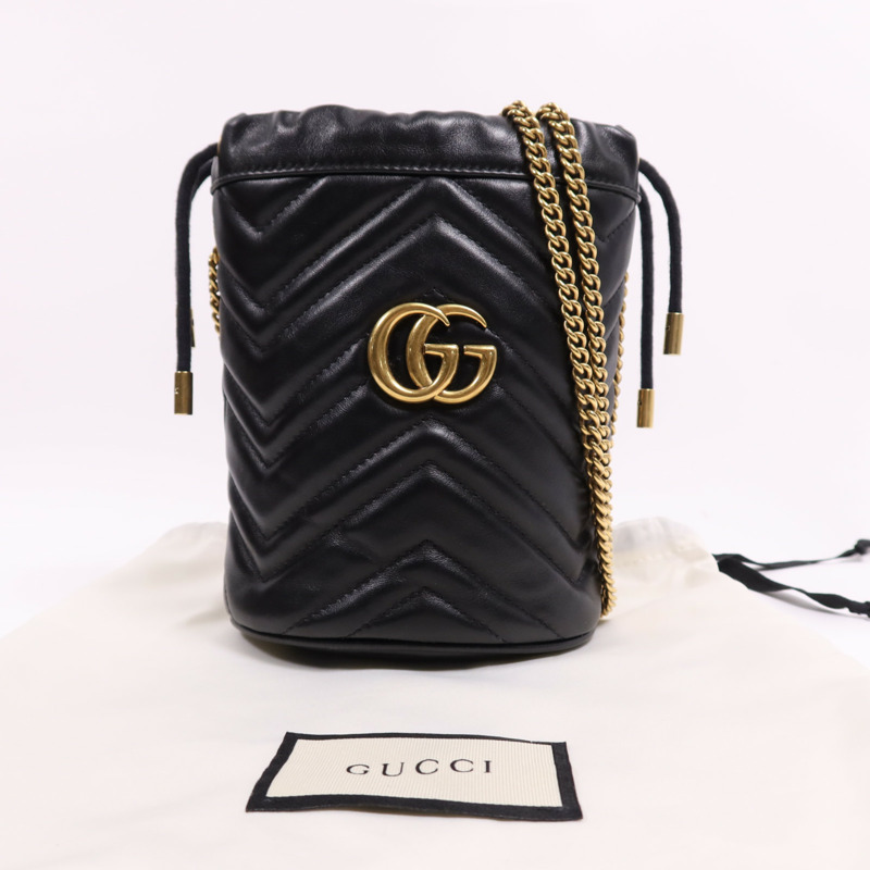 GUCCI 牛皮皮革GG Marmont Bucket金扣肩背袋-6