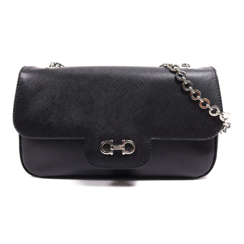 Salvatore Ferragamo 牛皮皮革Chain Shoulder Bag銀扣鏈帶肩背袋-0