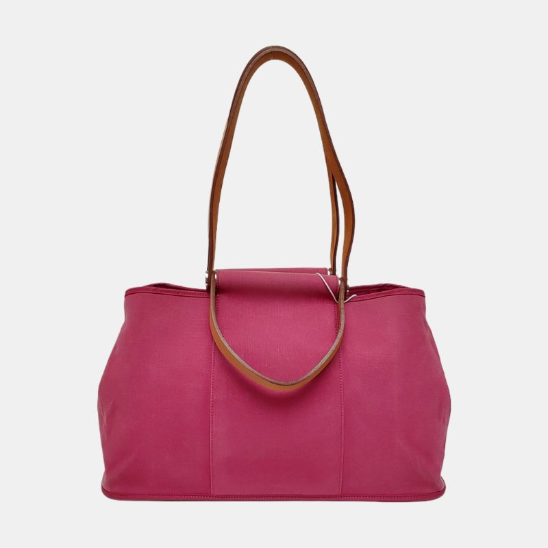 HERMÈS Cabag 39 玉蘭粉帆布單肩包手提包 銀色五金 R刻-4