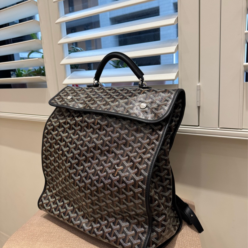 Goyard SAINT LEGER 中性雙扣翻 蓋折疊後背包（黑）-6