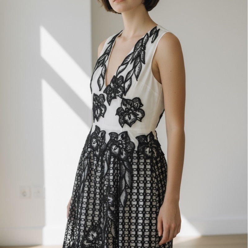 義大利精品中的精品ALBERTA FERRETTI立體蕾絲刺繡小禮服IT40-8