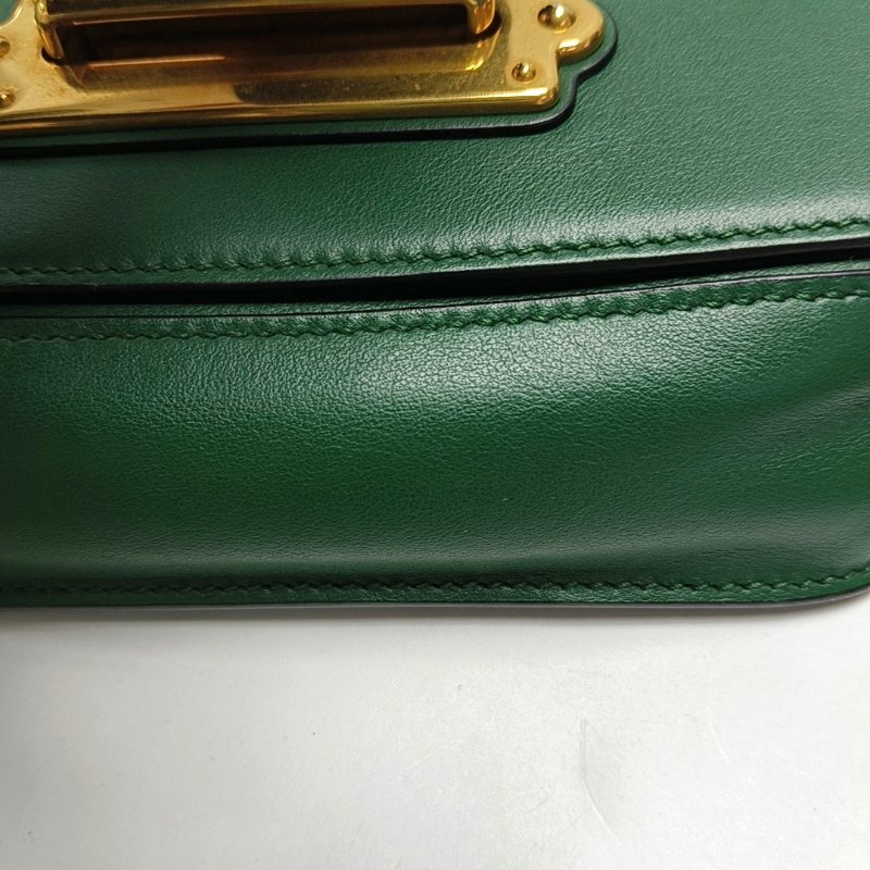 PRADA Cahier 綠色牛皮肩包斜背包腰包/胸包 金色五金 2條可拆式肩帶-10