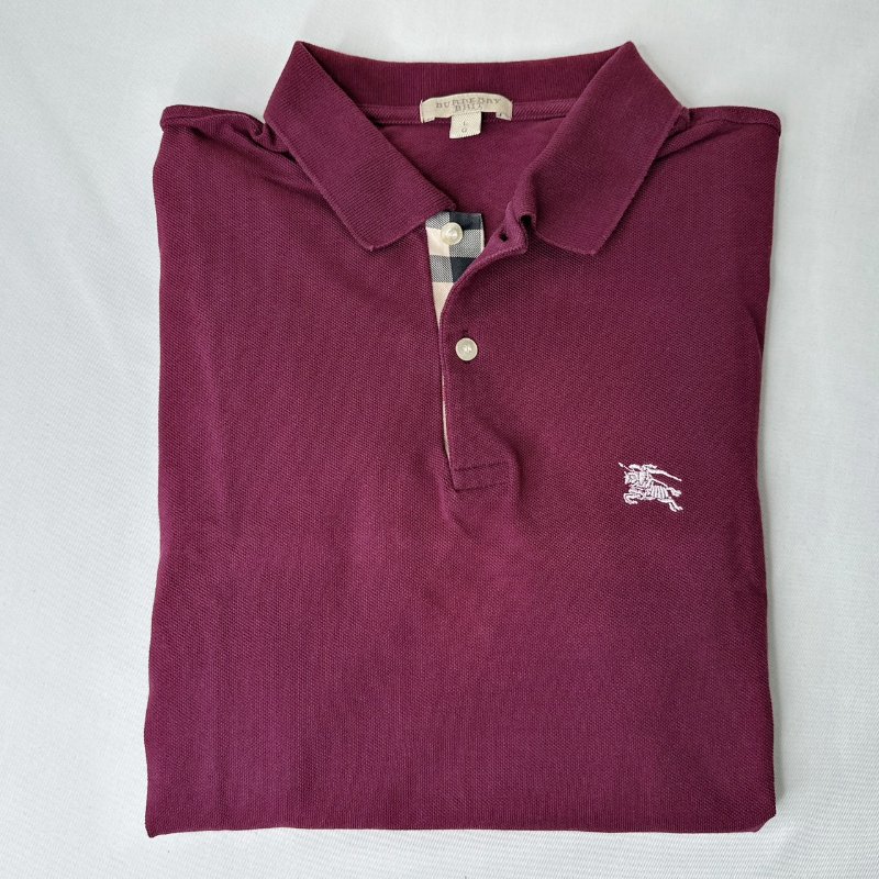 BURBERRY 酒紅色短袖棉質Polo衫-0