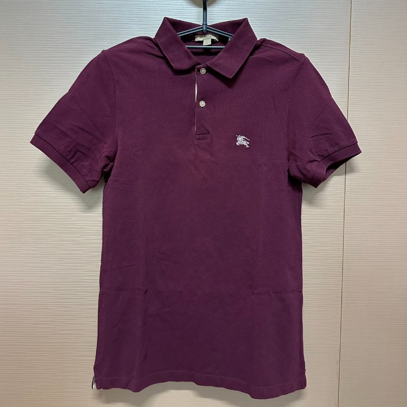 BURBERRY 酒紅色短袖棉質Polo衫-1